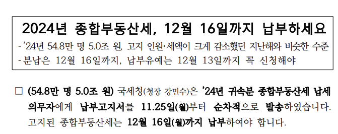 종합부동산세 납부기한