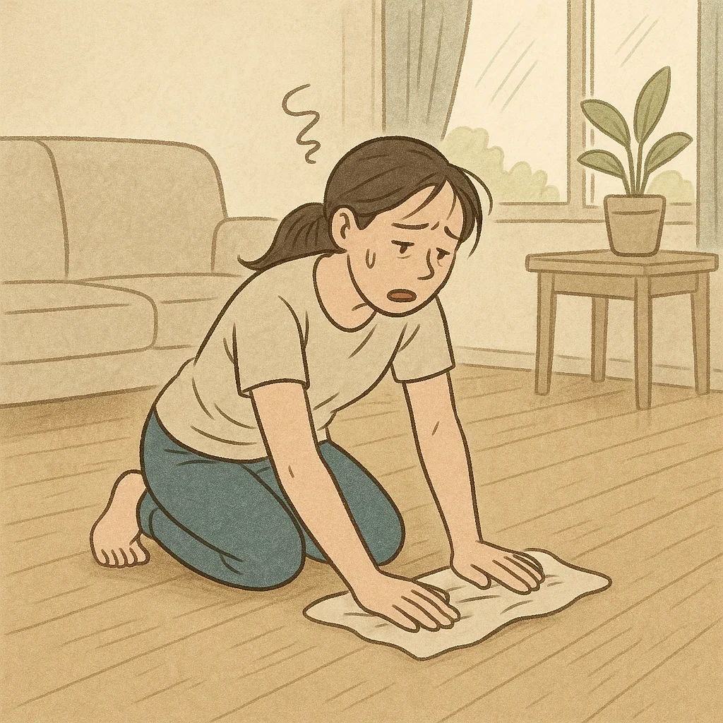 스팀청소기로 바닥 청소하는 모습