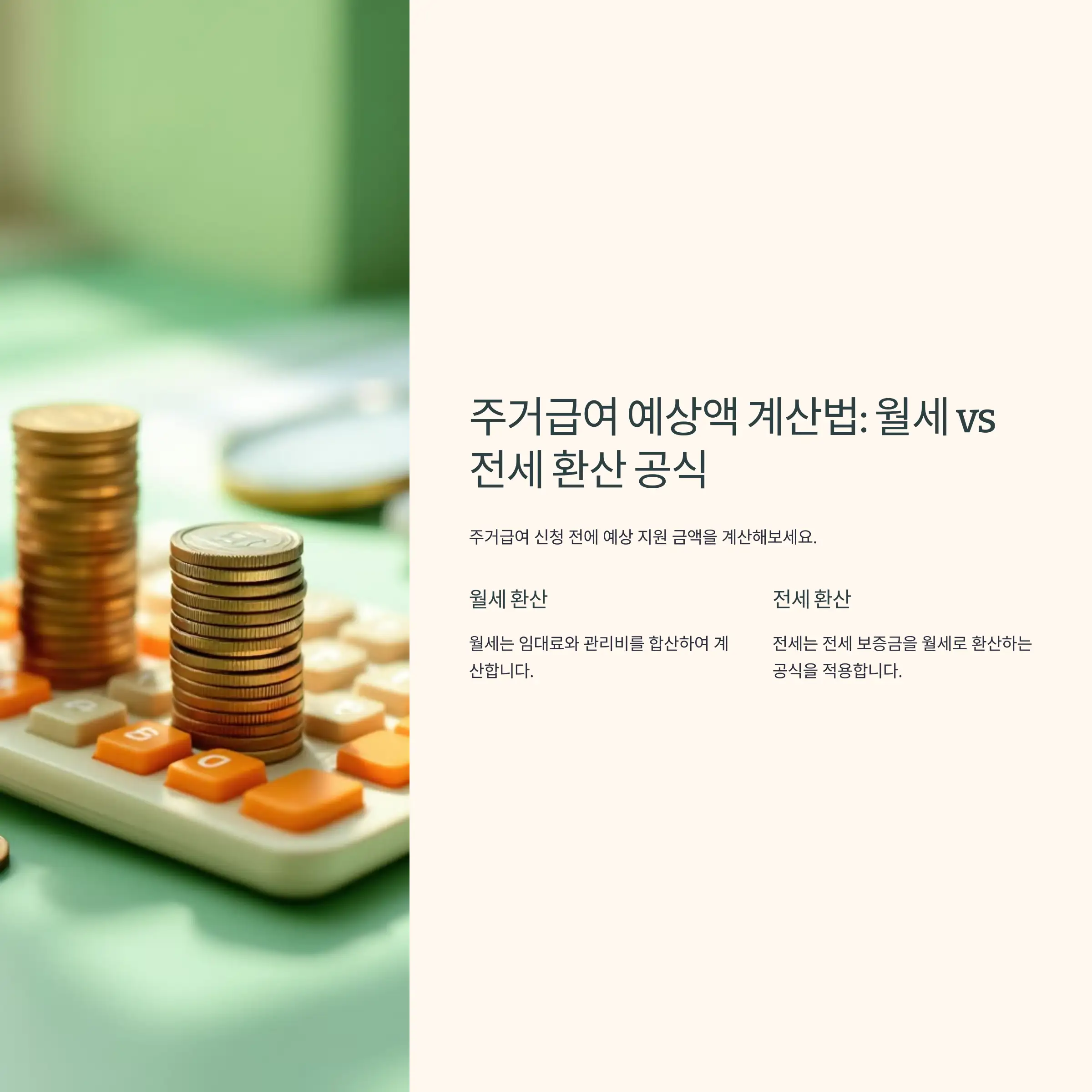 주거급여 예상액 계산법: 월세 vs 전세 환산 공식