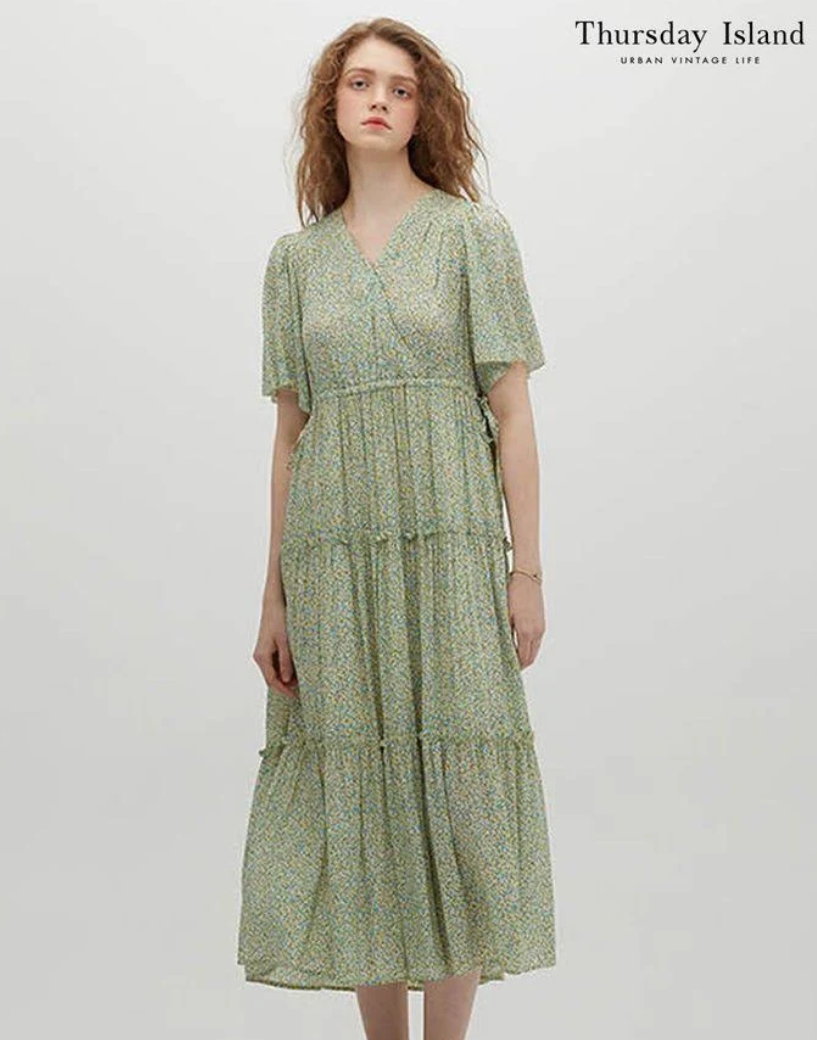 레이스 배색 랩스타일 원피스