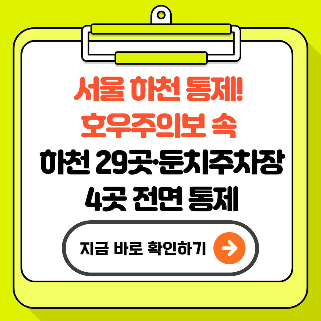 서울 하천 통제! 호우주의보 속 하천 29곳·둔치주차장 4곳 전면 통제된 이유는?