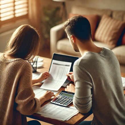 부부가 함께 연말정산을 하고 있는 이미지