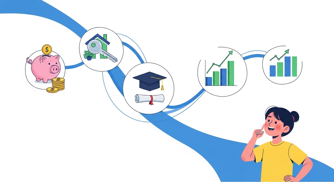 청년이 청년도약계좌 등으로 자산을 형성하며 미래를 계획하는 인포그래픽