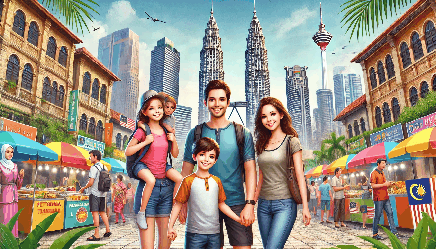 말레이시아 쿠알라룸푸르로 가족여행을 가는 이미지