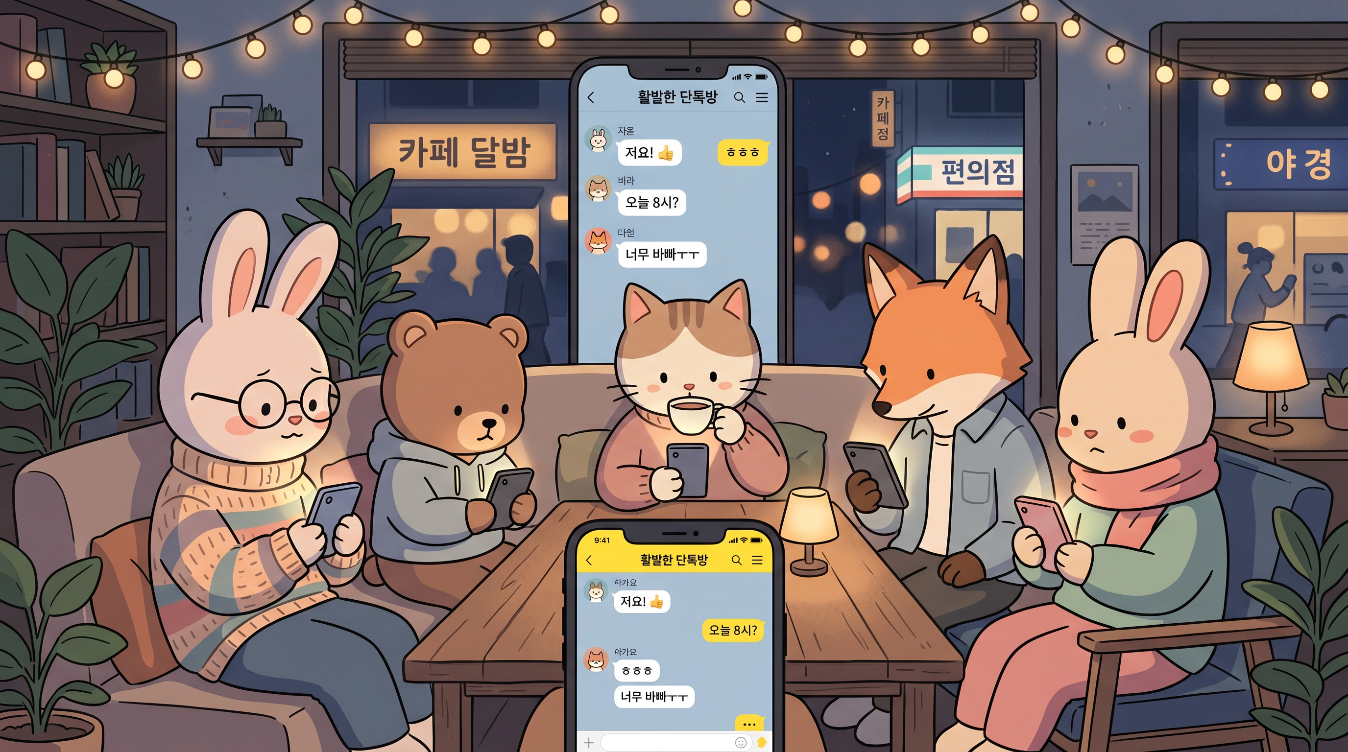 단체방에서 점점 말이 줄어드는 사람들의 심리 일러스트