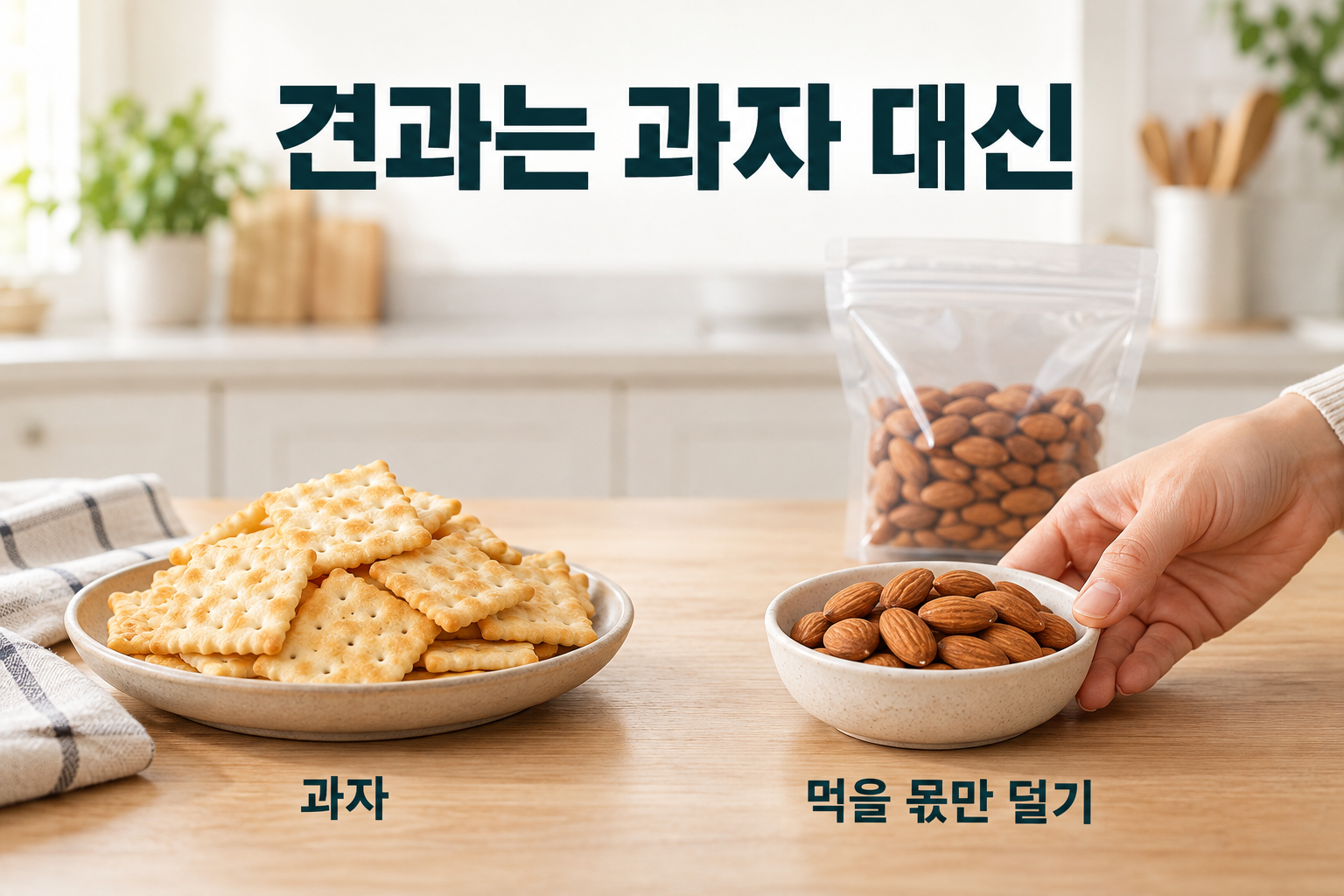 과자 대신 작은 접시에 덜어 놓은 무염 아몬드