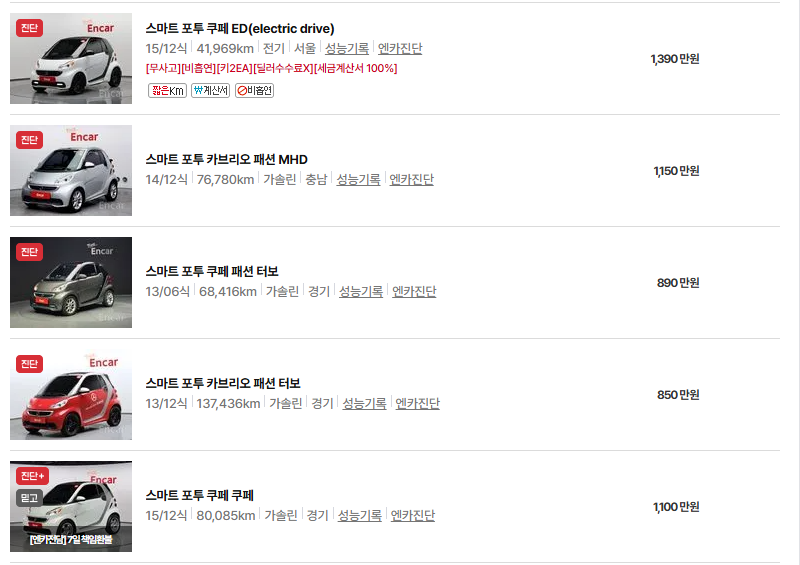 스마트 포투 중고차 가격 시세표 연비