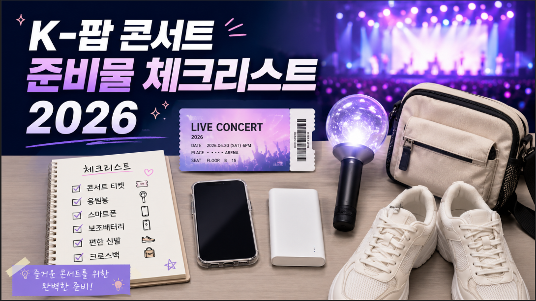 K-팝 콘서트 준비물 체크리스트 2026 티켓 응원봉 복장 현장 매너 안내 이미지