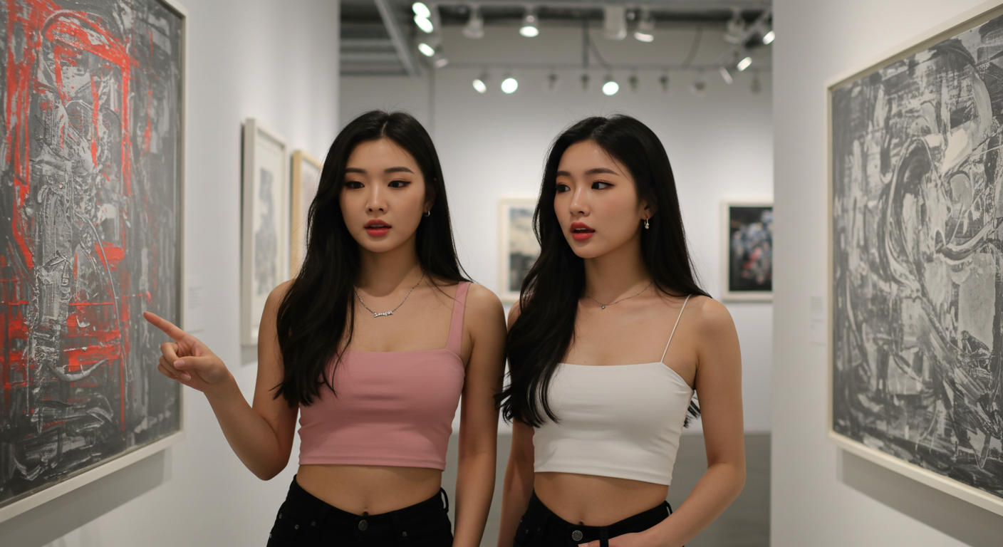 미술관에서 관람중인 여성들