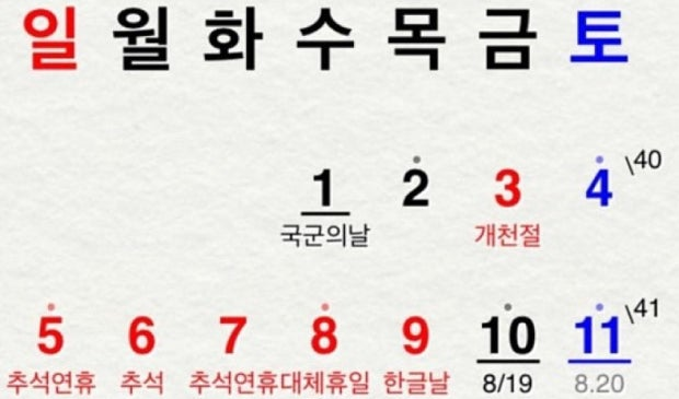 2025년 하반기 황금연휴 10월 일정