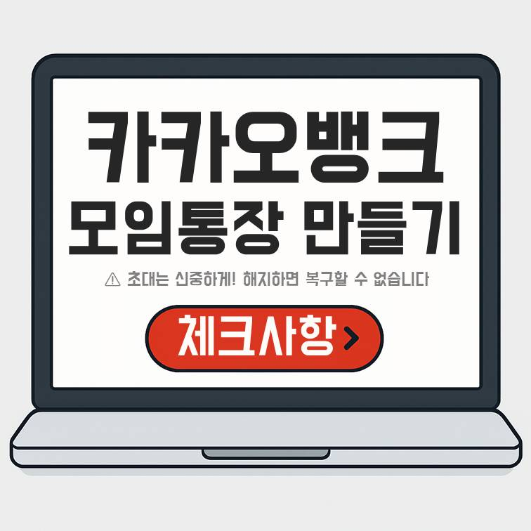 카카오뱅크 모임통장 만들기 주의사항 안내 &ndash; 초대는 신중하게, 해지 시 복구 불가 강조 이미지