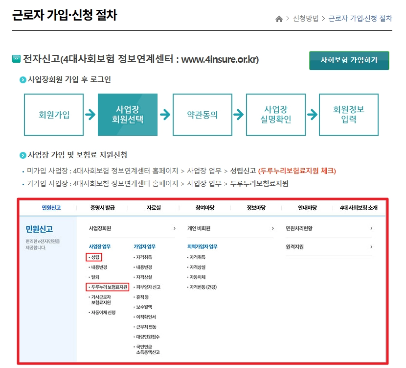 두루누리 사회보험료지원 신청방법