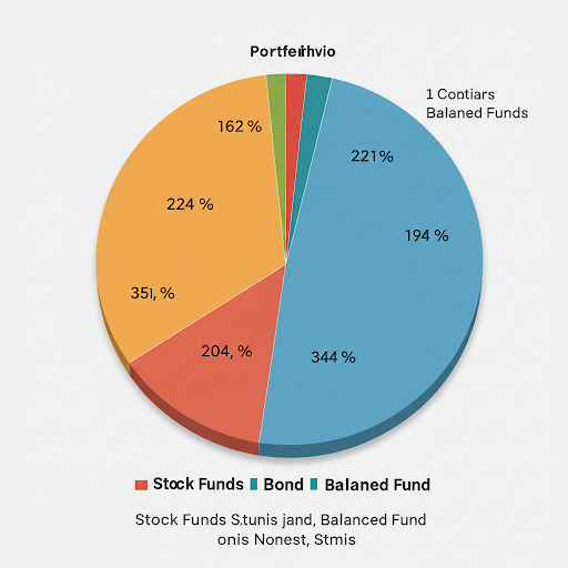 주식형, 채권형, 혼합형 펀드 자산 구성 파이 차트