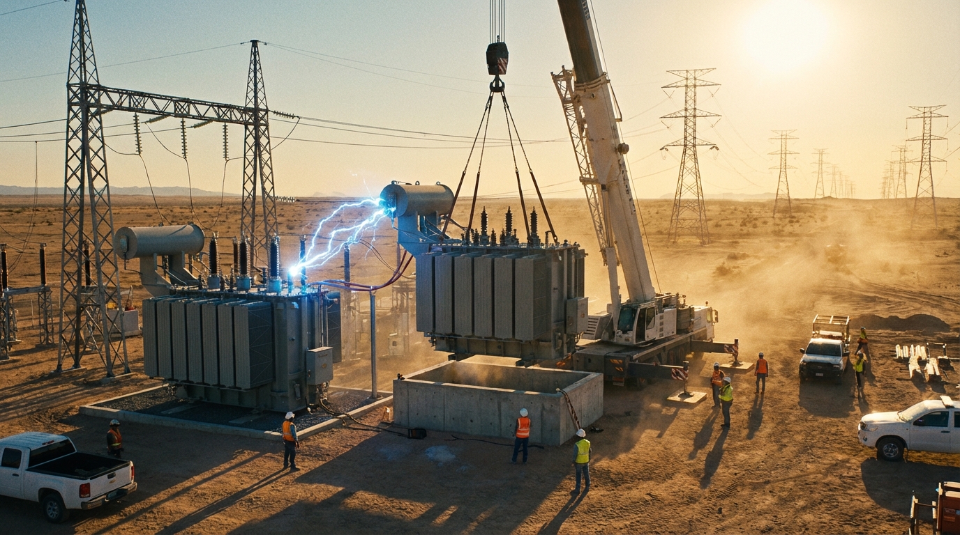 이란 전후 복구 사업의 핵심인 고압 변압기 및 발전 설비 설치 현장