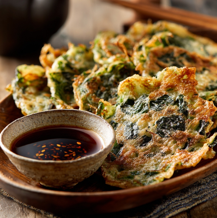 깻잎전을 그릇에 담아올린 모습