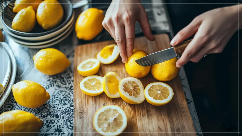 레몬물-만들기를-위해-레몬을-얇게-슬라이스-하는-모습
