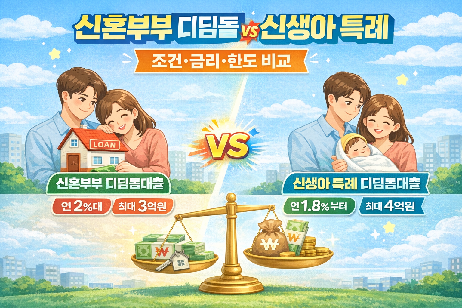 신혼부부 디딤돌대출과 신생아 특례 디딤돌대출 조건 금리 한도 비교 썸네일