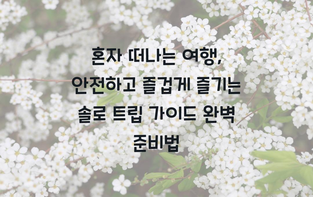  혼자 떠나는 여행, 안전하고 즐겁게 즐기는 솔로 트립 가이드