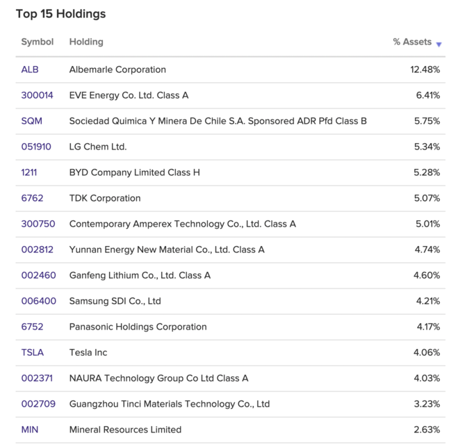 LIT ETF 보유 종목