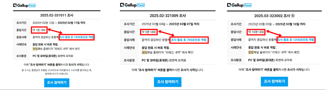 한국갤럽패널 설문조사 시간당 보상