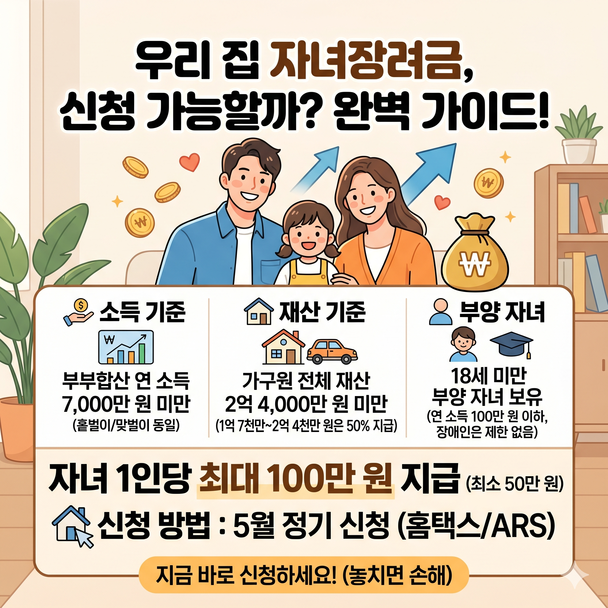 자녀장려금 신청자격 및 가구별 지급액 상세 정리