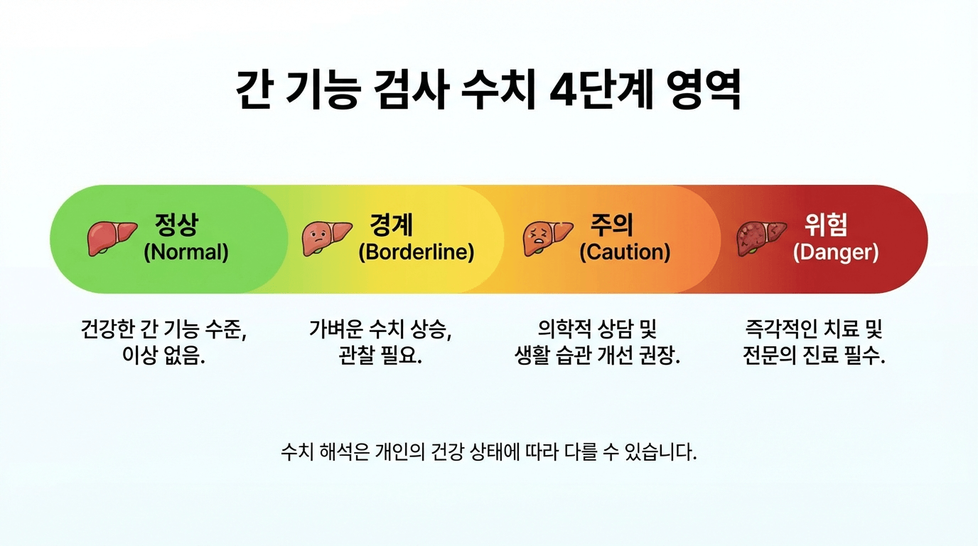 간수치 수준별 구간을 색상으로 나눈 인포그래픽