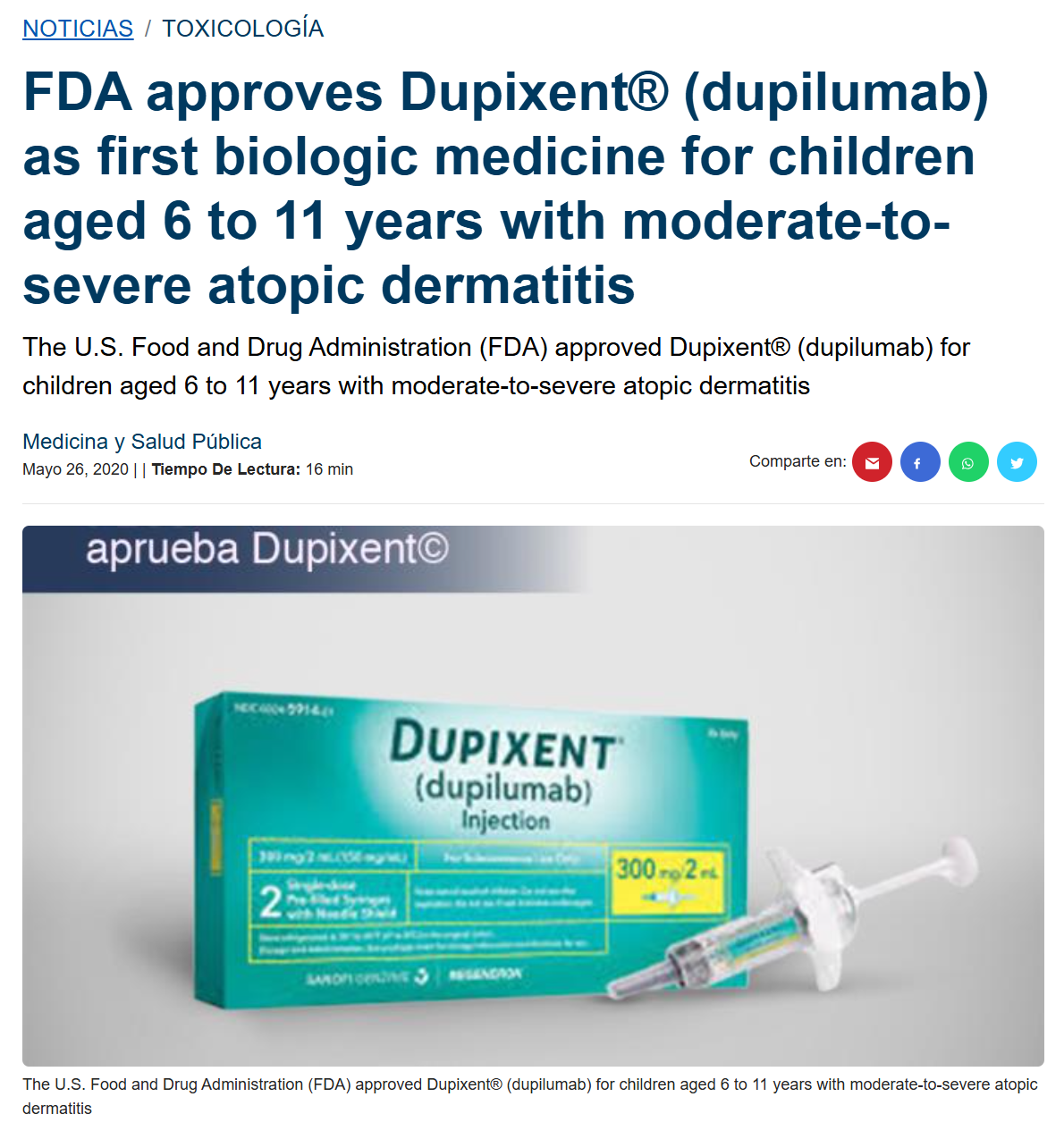 A box of Dupixent injection solution with a pre-filled syringe.