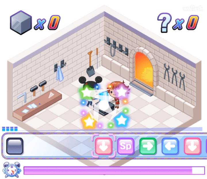 불꽃-대장간-플래시게임-플레이-달군-쇠를-망치로-내리치는-화면