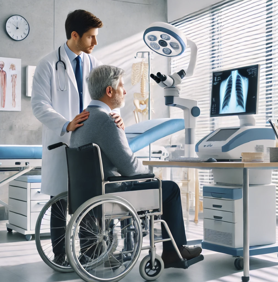 장애심사를 위해 의료진과 진단을 받는 모습