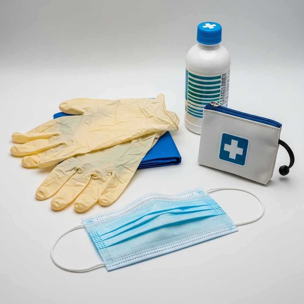 심폐소생술 현장에서 사용할 수 있는 기본 응급 준비물(장갑&amp;#44; 마스크)을 상징한 이미지