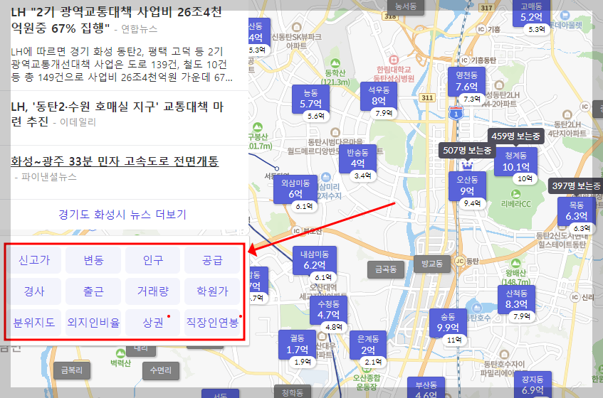 호갱노노 다양한 기능