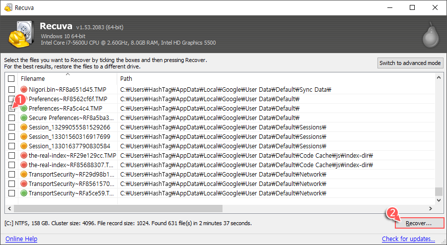 파일 복원 시작