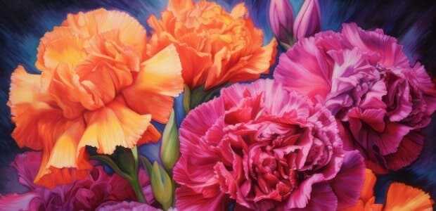 주황색, 분홍색의 카네이션 다발