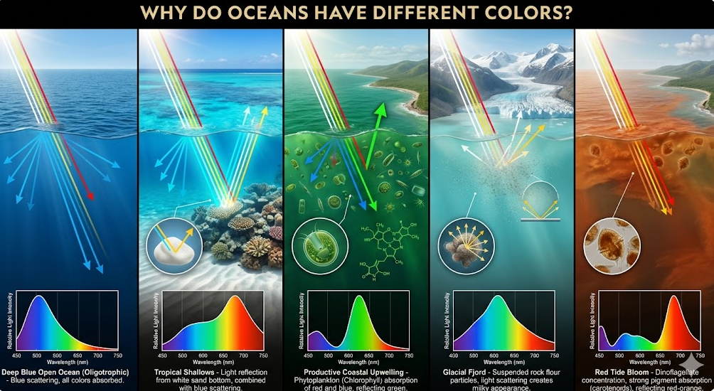 바다 색깔이 달라지는 원리 도식