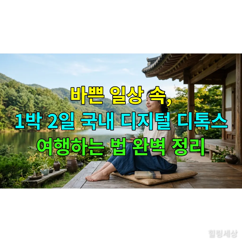 자연 속에서 평화롭게 명상하며 디지털 디톡스를 즐기는 젊은 한국 여성