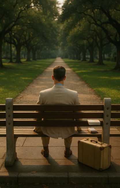 벤치에 앉아있는 남성