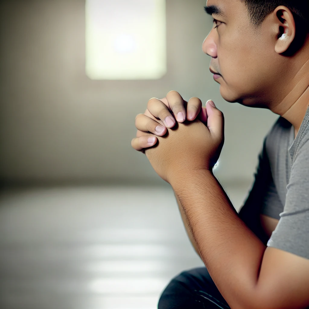 Here are the images portraying a person earnestly praying&amp;#44; interceding for the strengthening of others&amp;#39; faith. They capture the peaceful&amp;#44; dedicated act of prayer&amp;#44; reflecting deep care and a heartfelt desire for spiritual growth.