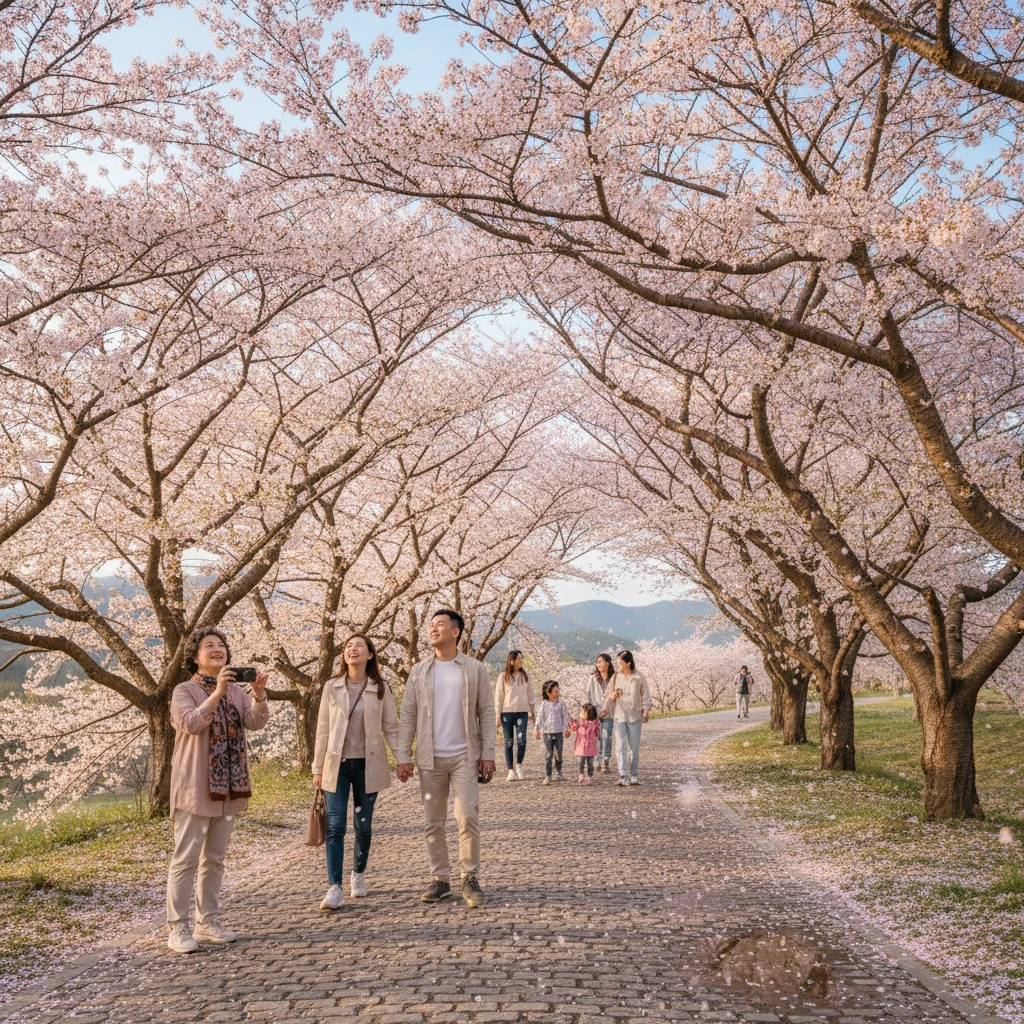 상주 북천변 벚꽃 개화 시기와 야간 ..