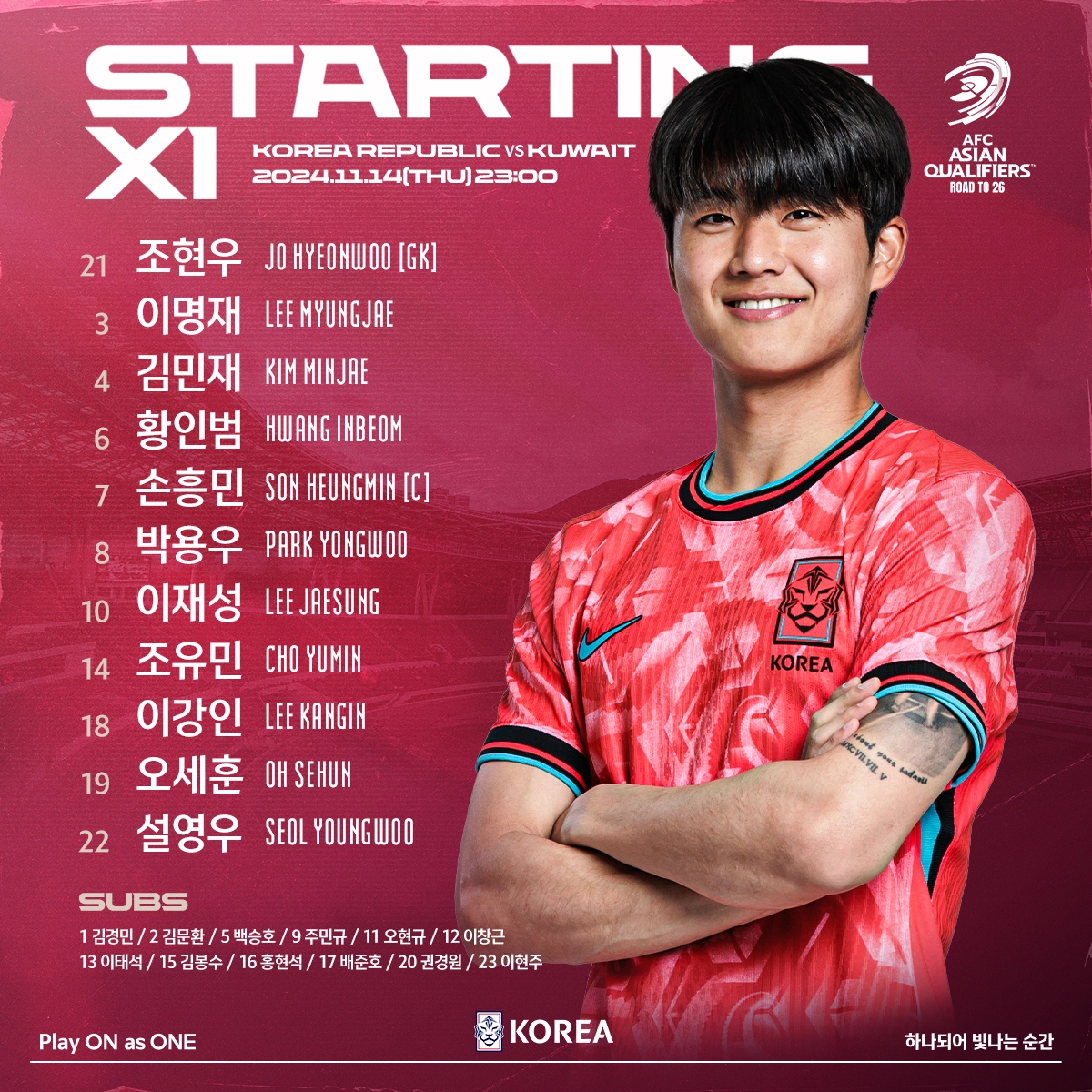 북중미 월드컵 아시아 예선 3차전 대한민국 vs 쿠웨이트 경기 결과 3-1 승리 오세훈 손흥민 배준호 골 장면 다시보기 하이라이트 B조 현재 순위