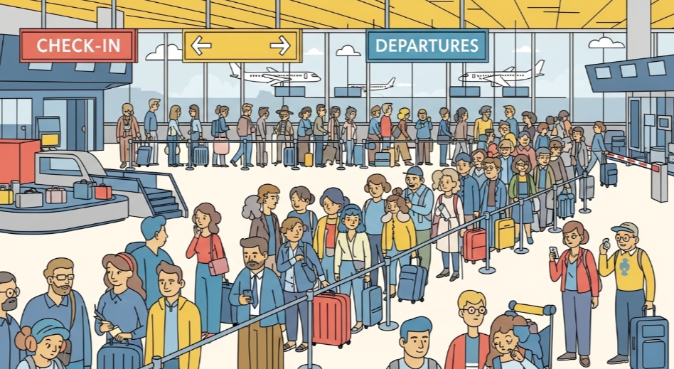 혼잡한 공항 사진&amp;#44; 체크인 대기 줄 일러스트 1 