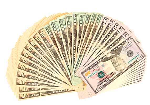 수백장의 미국 지폐가 부채꼴 모양으로 펼쳐졌다.