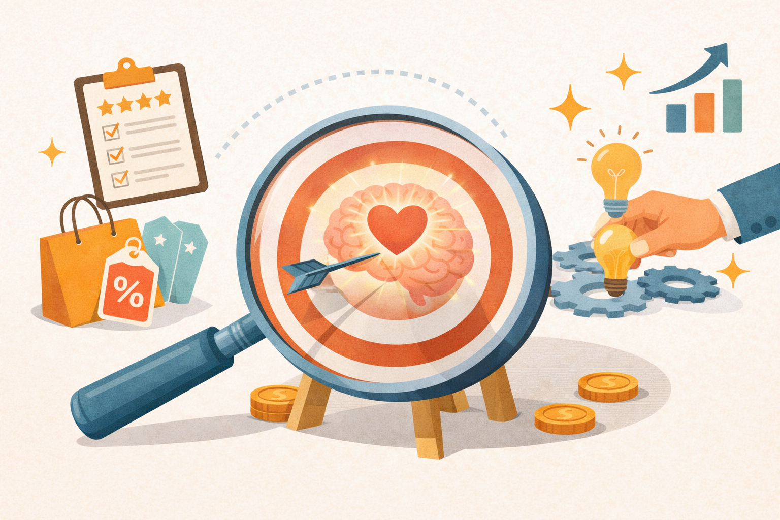 소비자 인사이트와 심리타점을 상징하는 타겟 일러스트