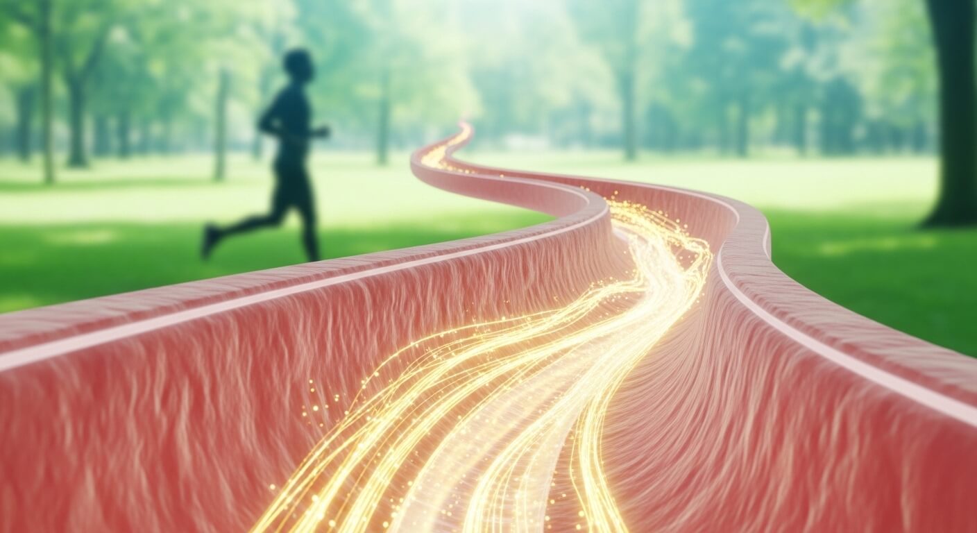 혈관 건강과 심근경색 예방을 위한 운동과 혈류 흐름 이미지