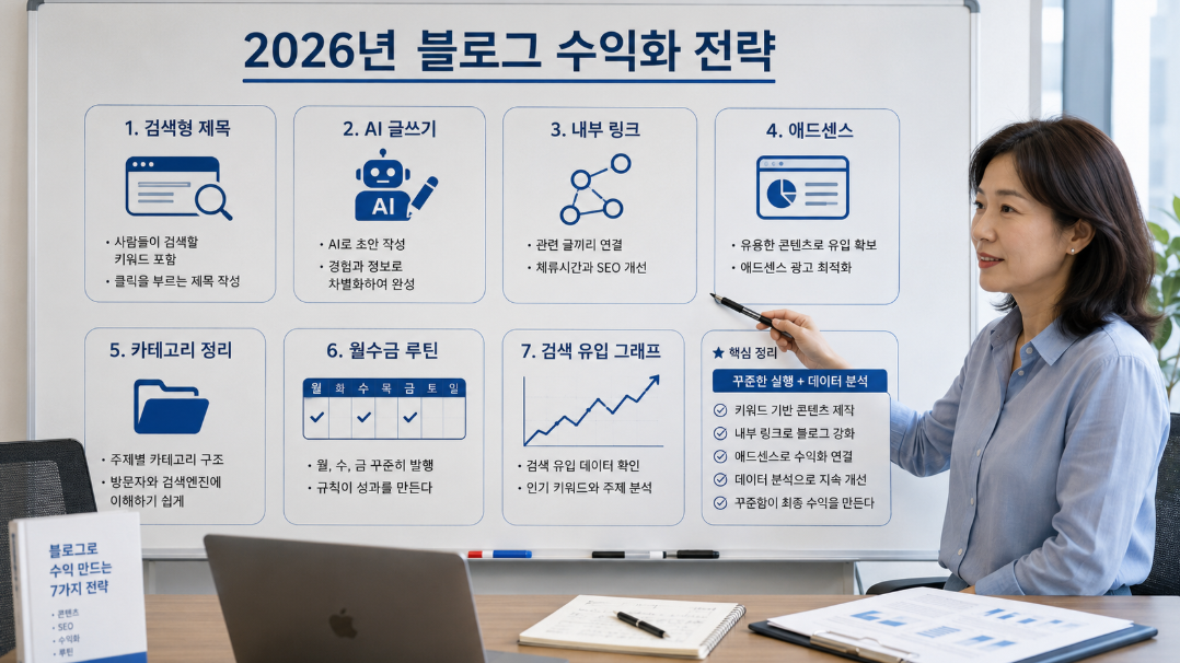 AI 글쓰기와 검색 유입을 활용한 2026년 티스토리 블로그 수익화 전략 이미지