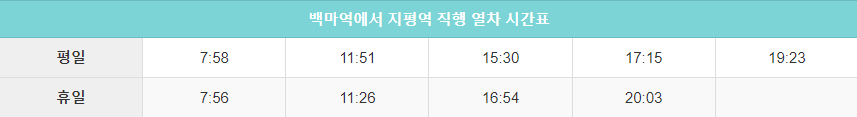 백마역에서 지평역 직행 시간표