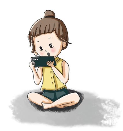 아이가 휴대폰을 보는 만화 그림사진