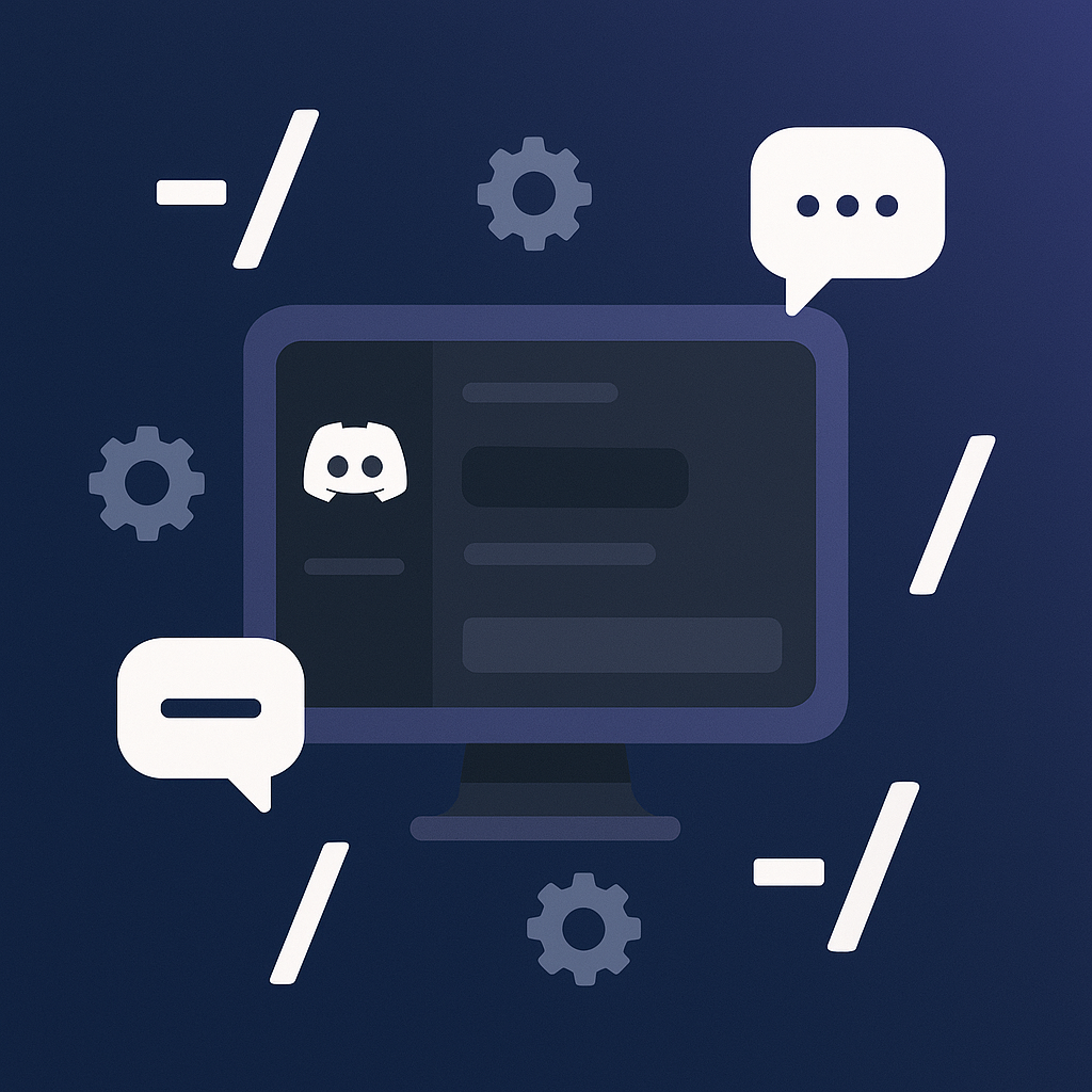 Discord commands guide illustration showing various command types and interface elements for server management and communication