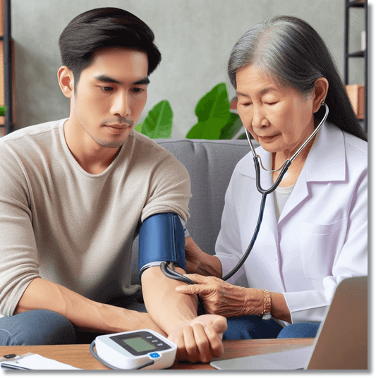 젊은 순환기 장애 검사하는 의사