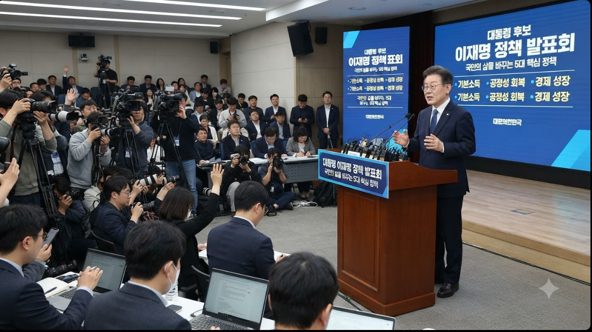 이재명 대통령 기자회견 현장 및 정책 발표 모습
