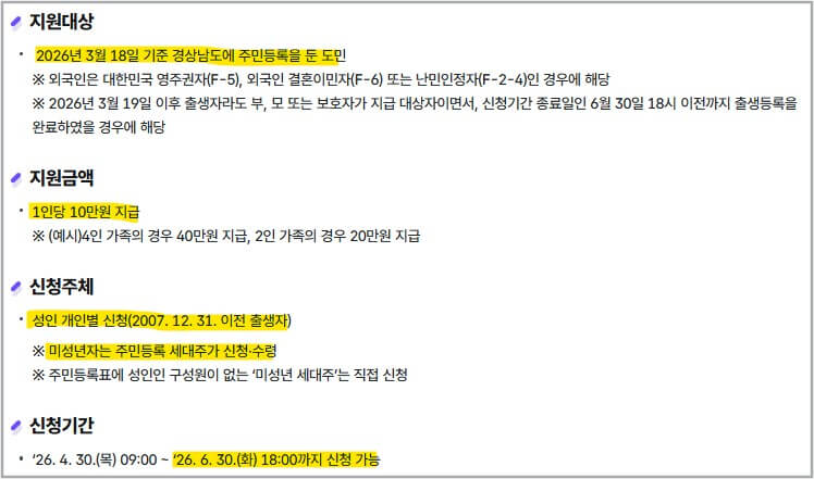 2026 경남 민생지원금